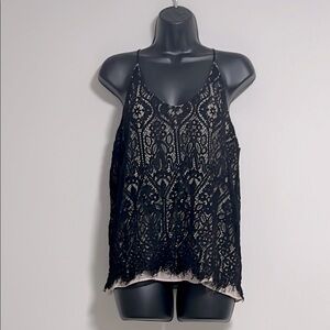 Ann Taylor Loft Stained Glass Black Lace Strappy Cami- nude lining. Size LP